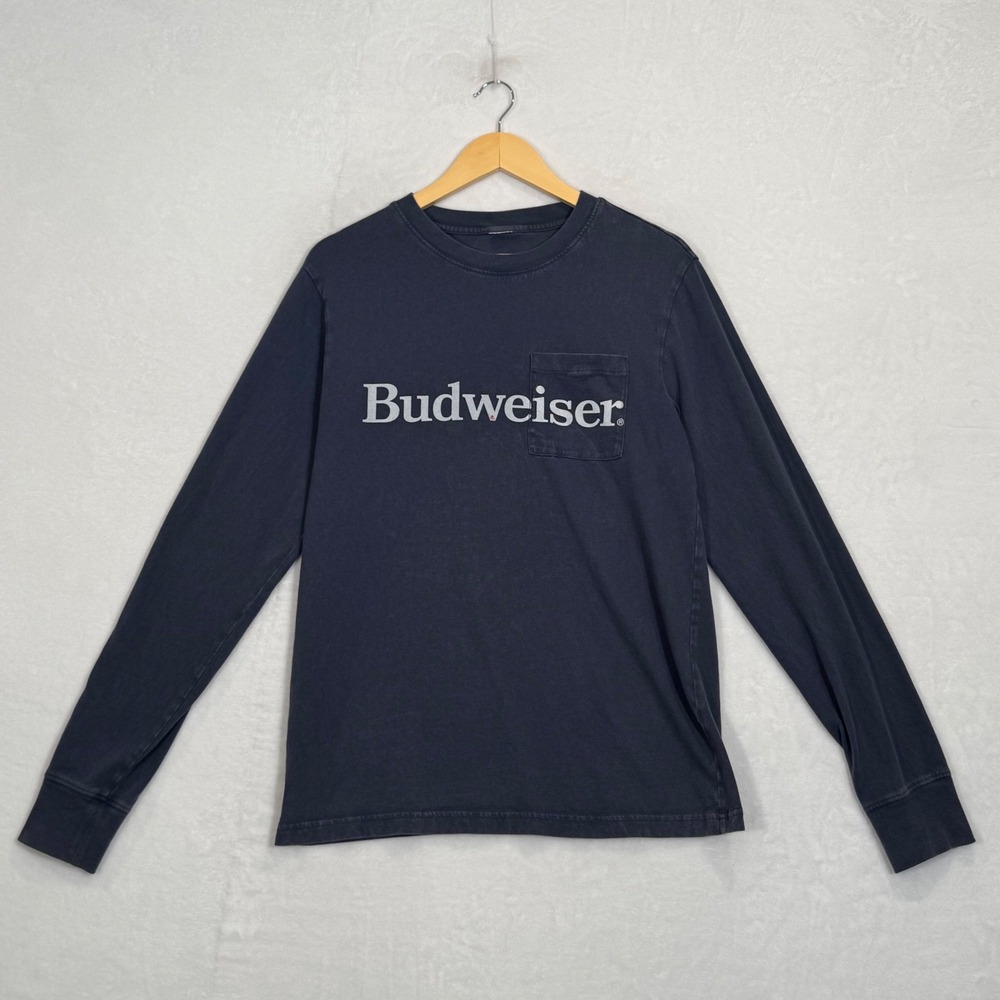 Budweiser Navy Blue Long Sleeve Pocket T-Shirt Medium